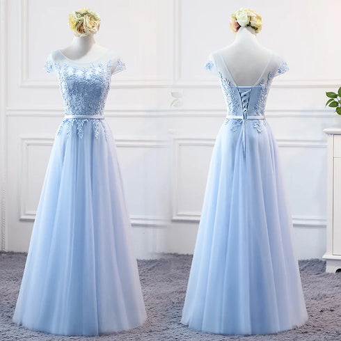 Prom Dress Elegant Floor-Length Tulle Gown With Appliques For Bridesmaid Dress Ideal For Banquet And Formal Event