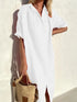 Women's Elegant Summer Shirt Dress Loose Fit Cotton Linen with Pockets