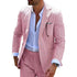 Summer Stripe Men Suit 2 Piece Seersucker Notched Lapel Jacket Pants Casual Blazer Slim Fit