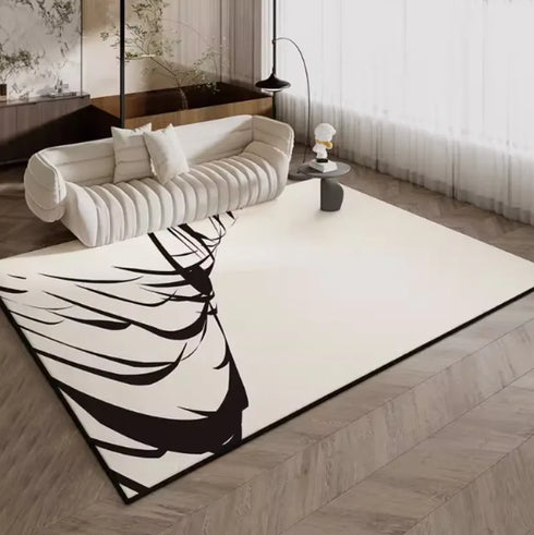 Luxury Living Room Decoration Black White Carpet French Style Area Rug Anti-slip Floor Mat