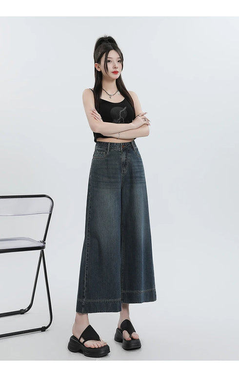 Wide Leg Loose Denim Ankle-Length Jeans for Women - Trendy Streetwear Pants Perfect for Summer Outfits and Casual Styling