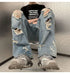 High Street Ripped Jeans Men's Clothing Wide Leg Trousers