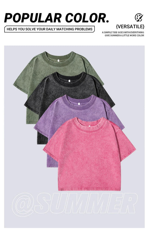Slim Washed Cotton T-Shirt Women Casual Sport Short Sleeve Retro Tee Shirt