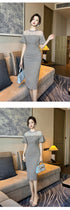Work Style Striped Floral Formal Occasion Dress Women Clothes