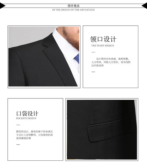 Men's Formal Suit Blazer and Pants Set for Weddings and Office Wear