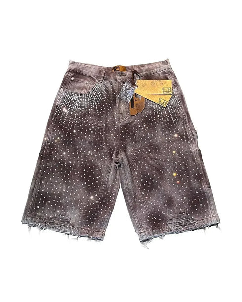 Gothic Trend Rhinestone Pocket Denim Shorts for Men