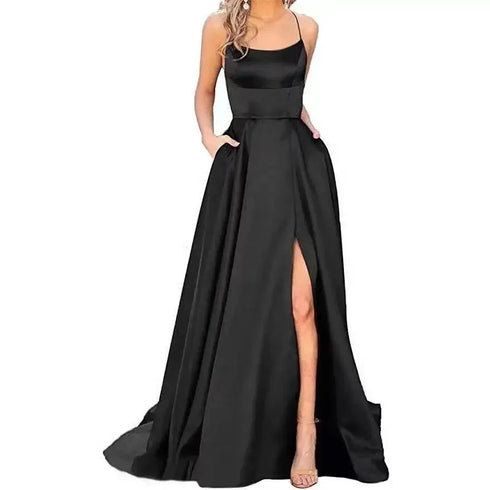 Strapless Satin Ball Gown With Train For Formal Banquet Evening Wedding Dress Silhouette Classic