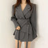 Premium Spring Double Belt Suit Coat for Women - Slimming A-Line Short Dress