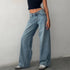 Y2K Inspired Wide Leg Denim Pants for Women - Trendy Low Waist Jeans with Multi Pockets Perfect for Summer Streetwear and Fall Outfits