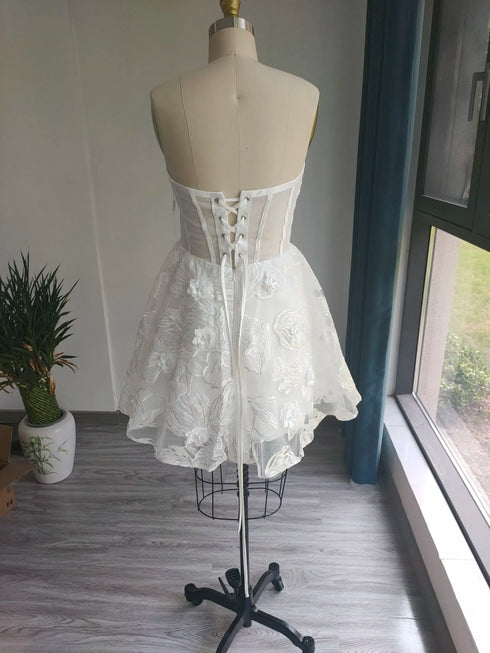 TSxuelian Mini Off Shoulder Prom Dresses Lace Embroidery Wedding Dress