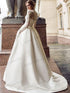 Elegant Satin Wedding Dress With Vintage Lace Appliques Back Lace Up Floor Length
