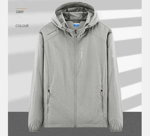 Lightweight Summer Outdoor Windbreaker Jacket for Men - Quick Dry, Sun-Protective, Ideal for Hiking, Fishing, Cycling, and Gym Activities with Hooded Design