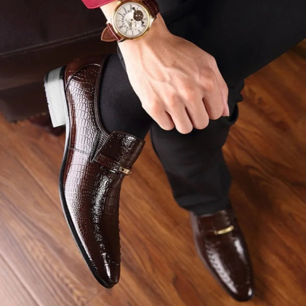 Men's Leather Shoes Casual Business Formal Shoes with Crocodile Pattern