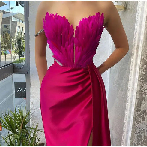 White Angel Feather Dress Luxury Design Women's Off Shoulder Elegant Long Dress for Parties and Weddings