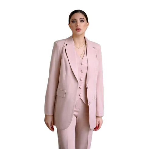 Chic Women's Three-Piece Pant Suit Set Featuring Blazer, Trousers, and Vest for Office and Casual Wear