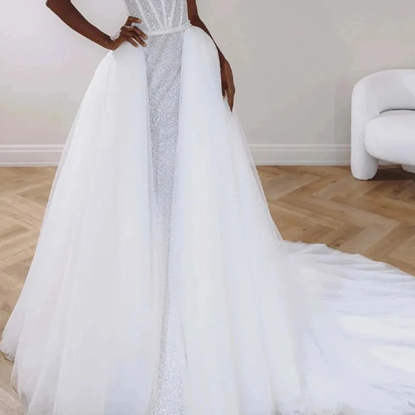 Detachable Tulle Skirt for Wedding Dress Front Open Overskirt Accessory Illusion Back Floor Length