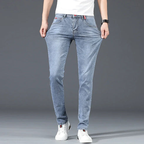 Slim Gray Blue Skinny Jeans for Men - Casual Denim Trousers