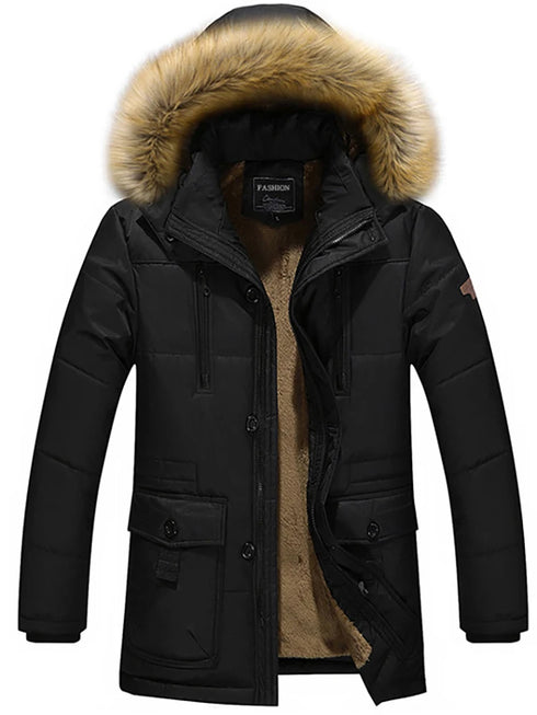 Men's Hooded Cotton-Padded Jacket with Raccoon Collar and Fleece Lining for Ultimate Winter Comfort - Casual Plus Size Outerwear for Daily Wear