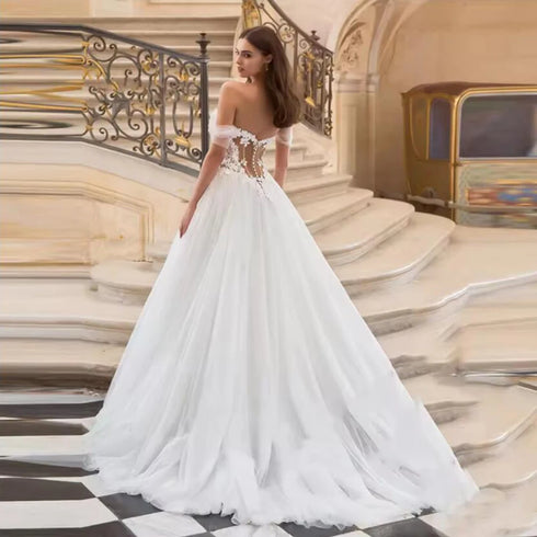 Modern A Line Wedding Dresses Customized Sweetheart Off Shoulder Bridal Gowns
