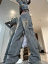 Female Jean Spliced Pockets Cargo Pants Distressed Denim Basics