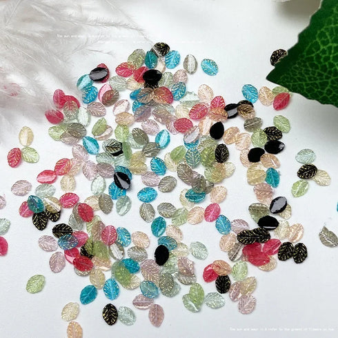 50pcs 3D Kawaii Colorful Leaf Nail Art Charms - Mixed Resin Nail Decorations and Acrylic Rhinestones for DIY Manicure Accessories and Press-On Nails