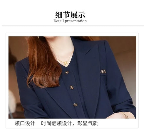 Chic Korean Fashion Women's 3-Piece Blazer Suit Set with Long Sleeve Vintage Jacket and Vest + Slim Straight Pencil Pants for Elegant Business Outfits