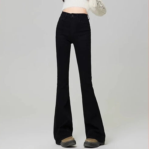 Korean Style Women's Grunge Flare Jeans - Y2K Bell Bottom Trousers for All Seasons, Perfect for Fashionable Streetwear and Fall Outfit Inspiration