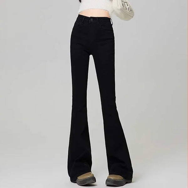 Korean Style Women's Grunge Flare Jeans - Y2K Bell Bottom Trousers for All Seasons, Perfect for Fashionable Streetwear and Fall Outfit Inspiration