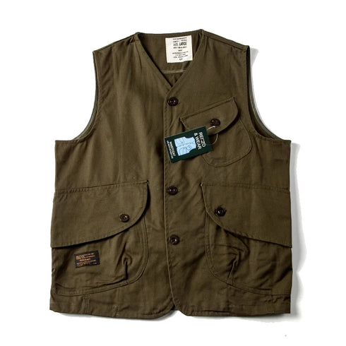 Vintage Japanese Multi Pocket Workwear Vest for Men - Casual Streetwear Loose Top and Couples Jacket for Summer Adventures