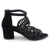 Rhinestone Faux Leather Hollow Out Thick Heel Sandals