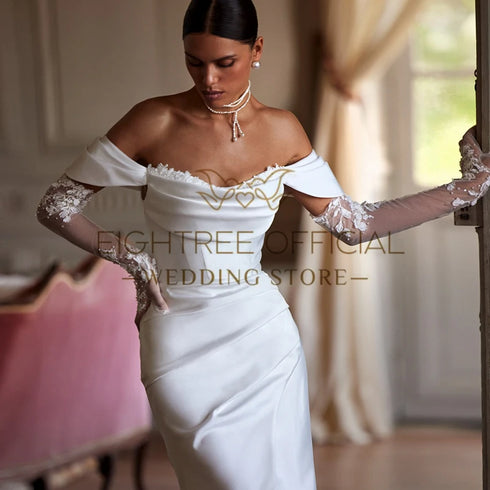 Eightree White Mermaid Wedding Dresses Women Off The Shoulder Lace Bridal Dress Elegant Evening Prom Gowns
