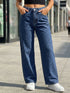 Baggy Dot Print Jeans For Women, Casual Wide Leg Denim Pants With Pockets, Low Rise Comfort Fit
