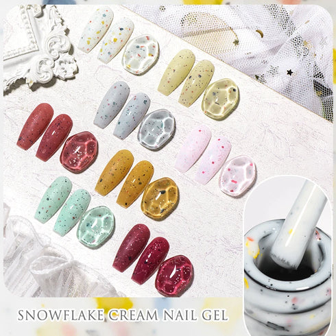 Milky White Snowflake Cream Gel Nail Polish with Pink Glitter Sequins for Stunning Fall Nail Art Design - Soak Off UV LED Varnish for Lasting Beauty