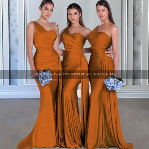 Mermaid Satin Corset Bridesmaid Dress for Wedding Party Gown with Ruched Detailing and Floor Length