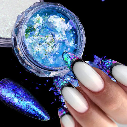 Sparkly Chameleon Nail Glitter Flakes - Irregular Gradient Sequins Powder for Gel Polish Nail Manicure Decoration and DIY Charms