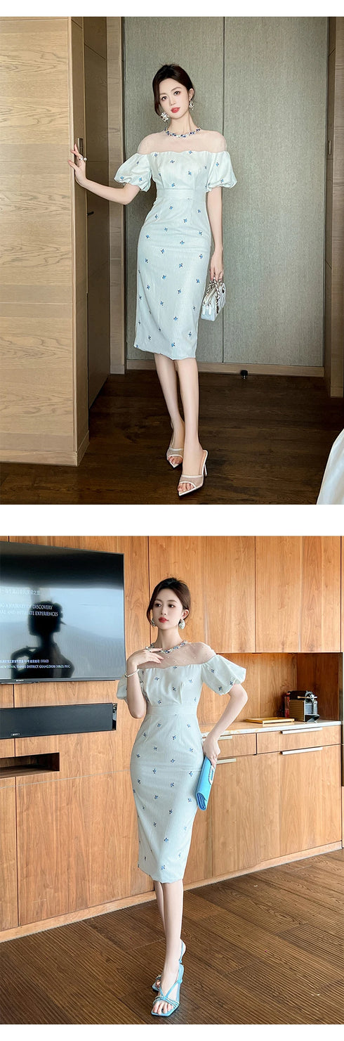 Work Style Striped Floral Formal Occasion Dress Women Clothes