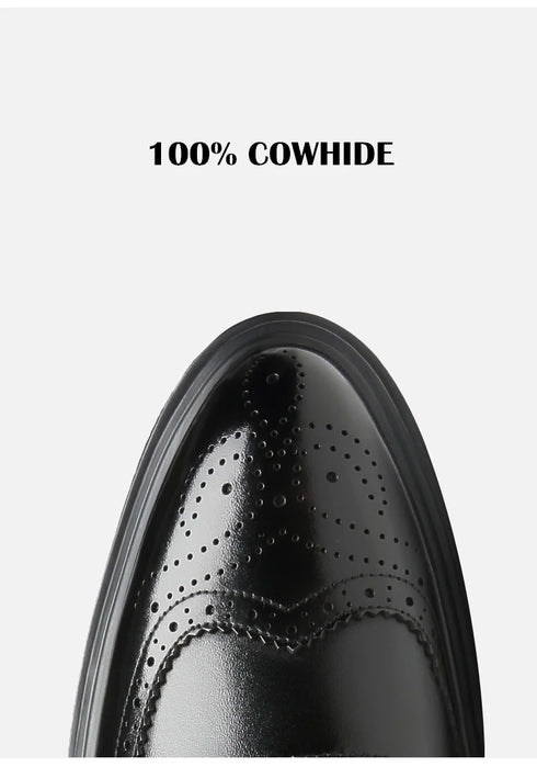 Platform High Heel Casual Men Brogue Genuine Leather Oxford Dress Shoes