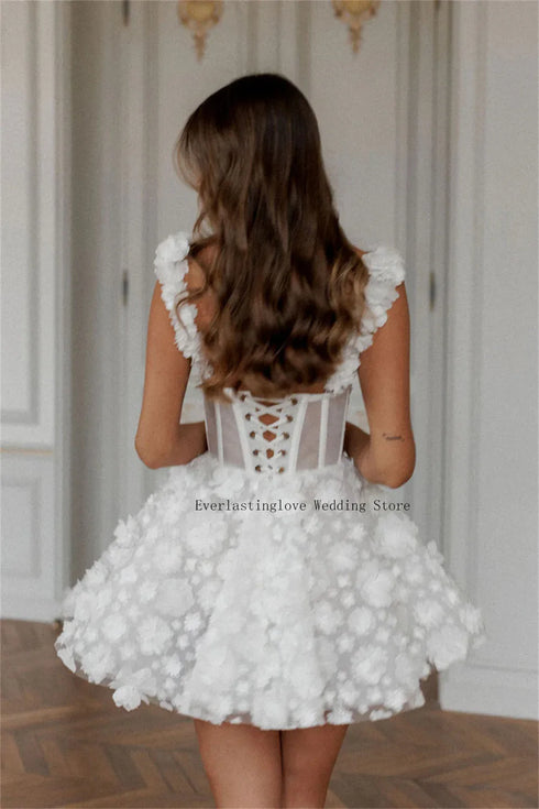 Modern Two Straps Full Lace Flower Short Mini Wedding Dresses