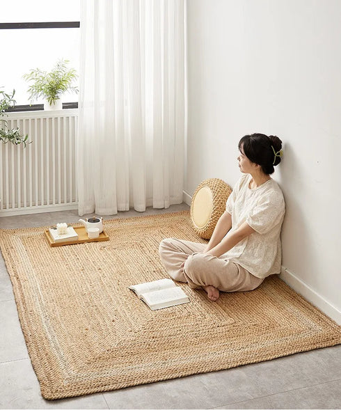 Hand-Woven Jute Carpet for Living Room Multi-Scene Use Double-Sided Entrance Mat