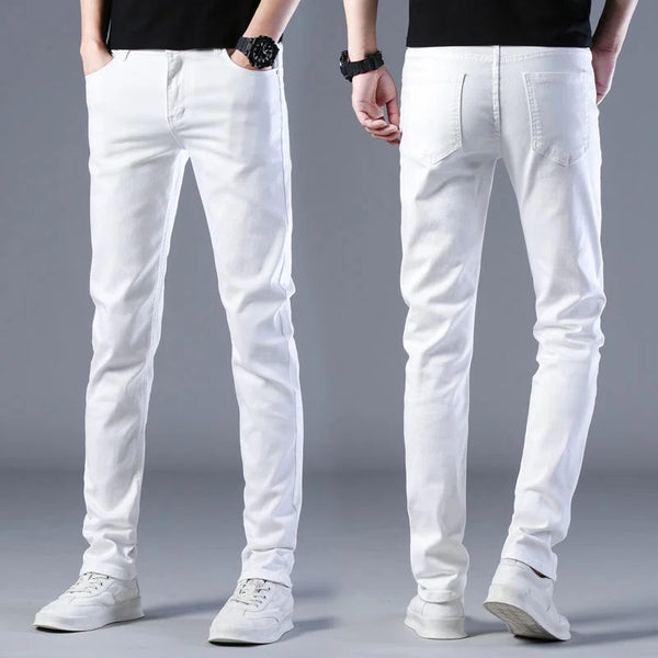 Men's Fashion Brand Elastic Slim Fit Denim Long Pants Casual Streetwear Jeans