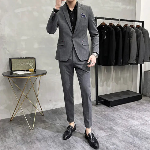 Men's Two-Piece Wedding Suit Business Casual Ensemble with Trousers