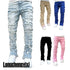 Men's Distressed Slim Fit Stacked Jeans with Ripped Design for Casual Streetwear