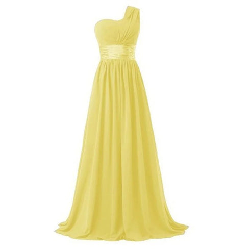 Bridesmaid Dress A Line Chiffon One Shoulder Pleated Back Lace Up Floor Length Wedding Dress