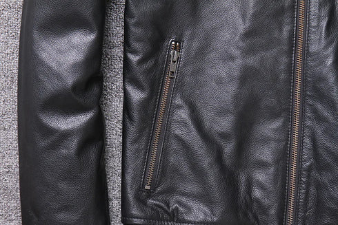 Stylish Casual Men's Bomber Jacket in Genuine Cowhide Leather - Perfect Spring and Autumn Outerwear with Full Sleeves and Zipper Closure