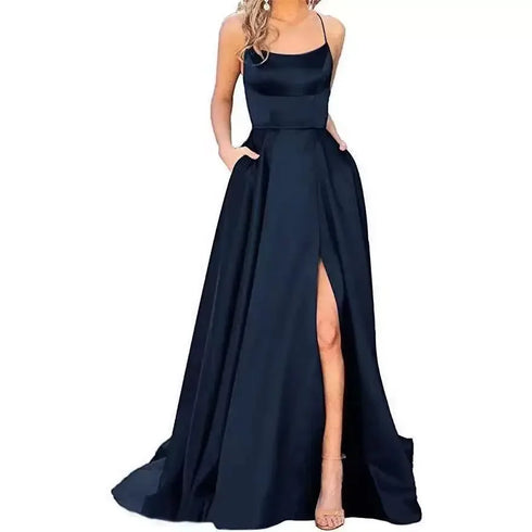 Strapless Satin Ball Gown With Train For Formal Banquet Evening Wedding Dress Silhouette Classic