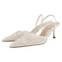 Mesh Embroidered Floral Slingback Heels Sandals For Women