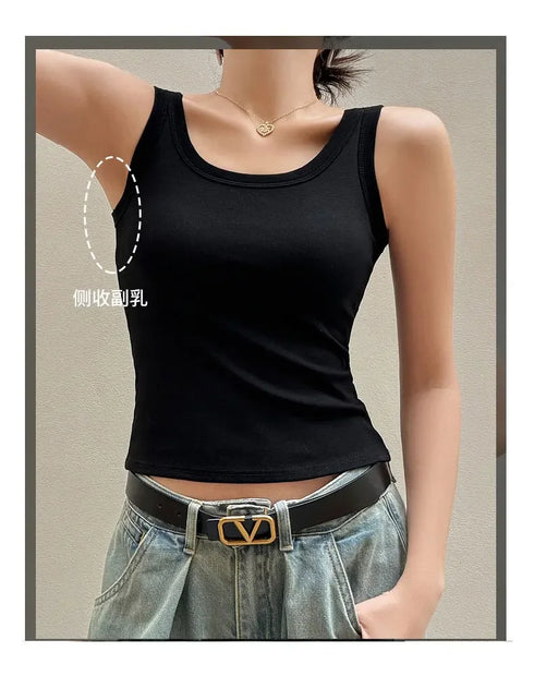 Casual Women's Off Shoulder Crop Tank Tops - Summer Ribbed Cotton Sports Vest for Y2K Style and Comfortable Everyday Wear