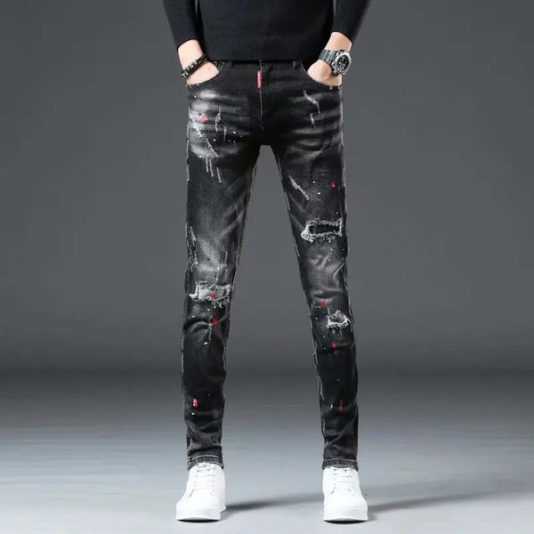 High Street Fashion Casual Ripped Jeans Men's Skinny Pants