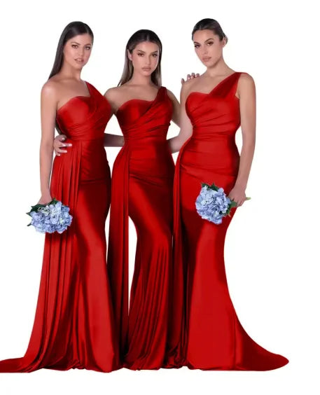 Mermaid Satin Corset Bridesmaid Dress for Wedding Party Gown with Ruched Detailing and Floor Length