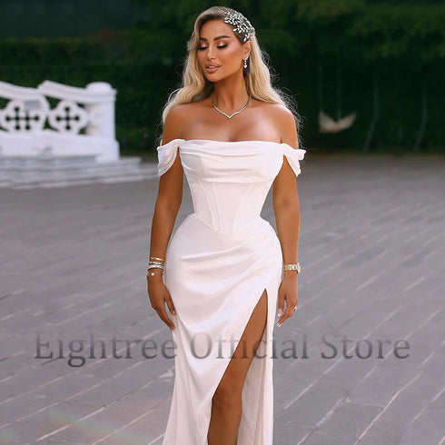 Elegant Mermaid Wedding Dresses Off The Shoulder Side Slit Boho Gown